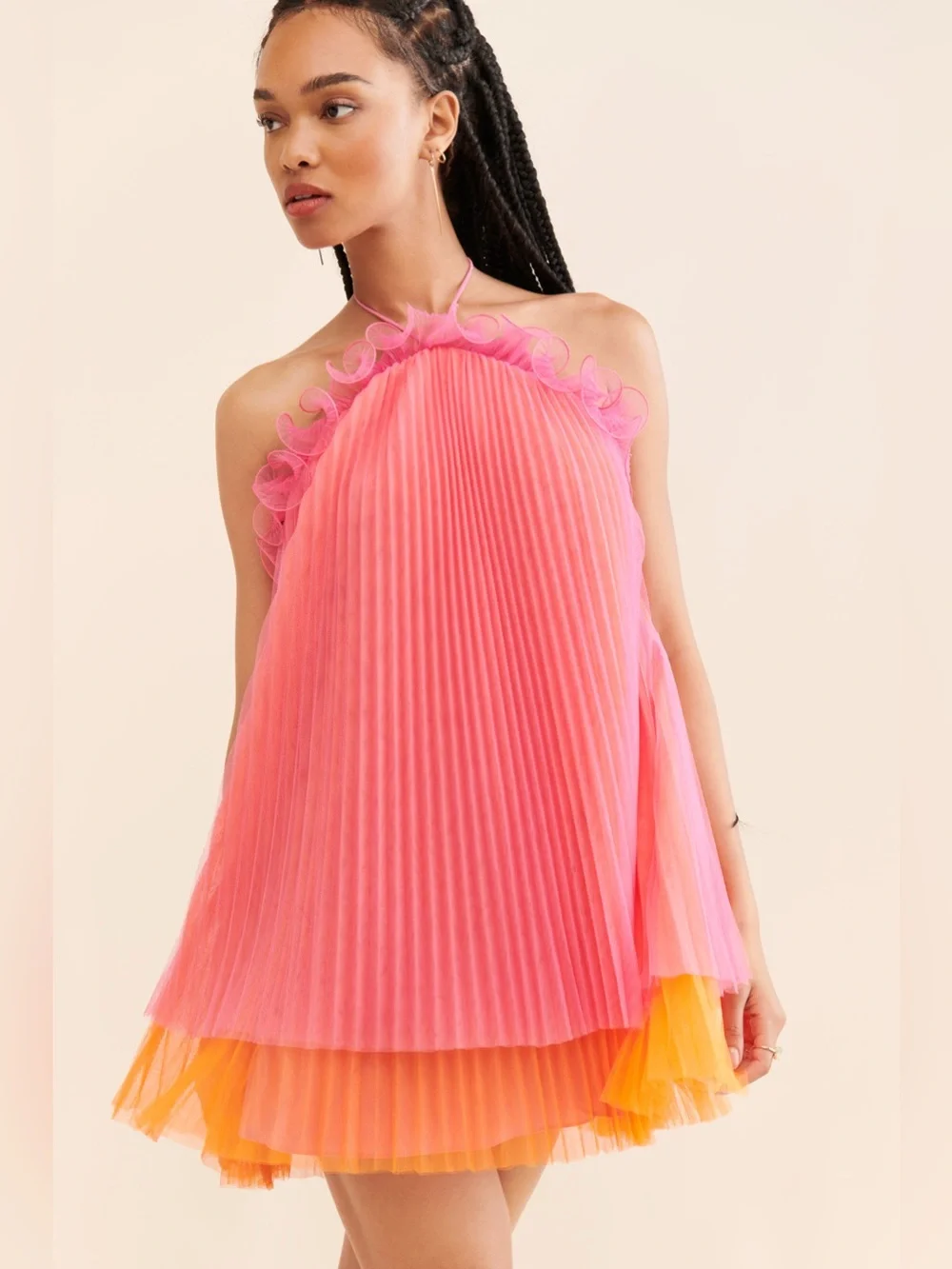 AMUR Tate Halter Tulle Mini Dress Pink Orange Size 2 - Picture 1 of 11